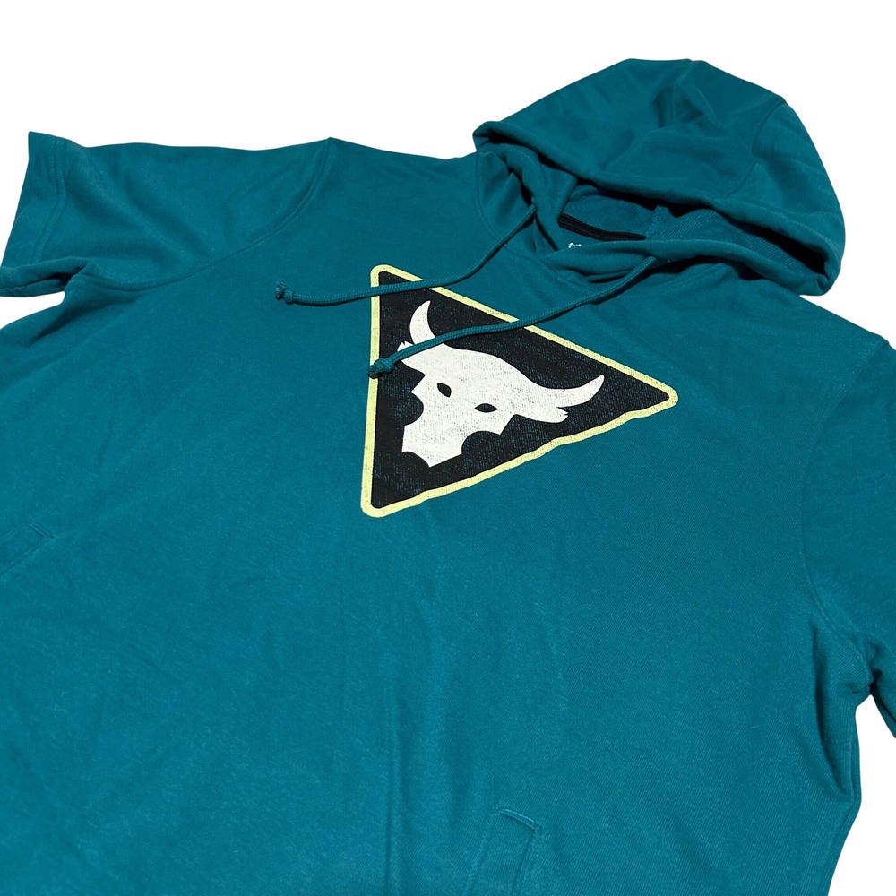 Under Armour Project Rock Hoodie Mens Medium Teal Brahma Bull Short Sleeve Gym